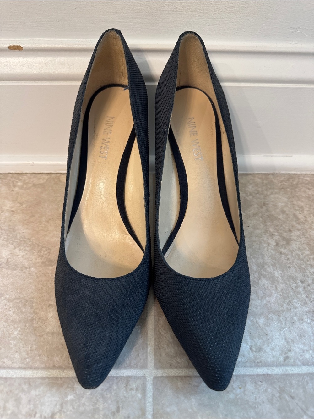 Nine West Navy Pointed Toe Textured Pumps